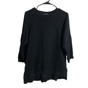 Eileen Fisher Top Medium Womens Black Shirt Sweater Textured Knit Pullover Hi Lo